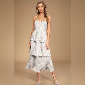 Lulu's Powder Blue Floral Tiered Midi Dress